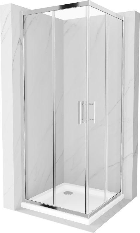 Kabina prysznicowa Mexen Rio kwadratowa 90 x 90 cm transparent chrom + brodzik Flat biały