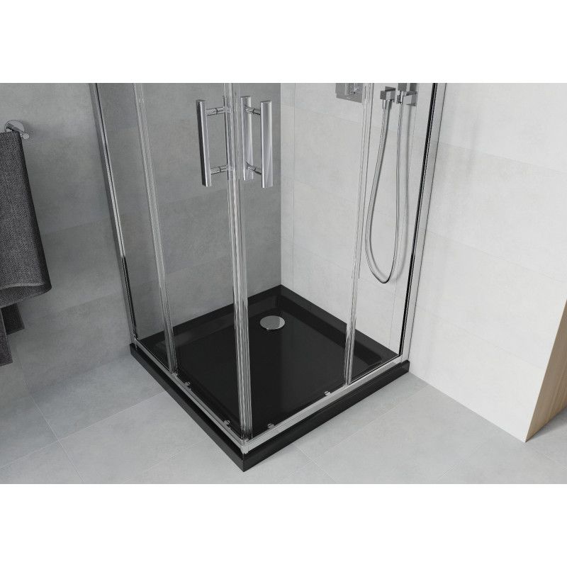 Kabina prysznicowa Mexen Rio kwadratowa 90 x 90 cm transparent chrom + brodzik Flat czarny
