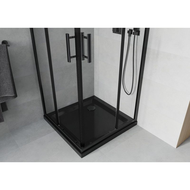 Kabina prysznicowa Mexen Rio kwadratowa 90 x 90 cm transparent czarna + brodzik Flat czarny
