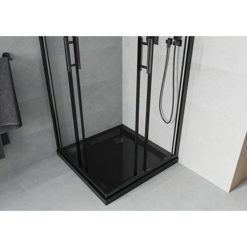 Kabina prysznicowa Mexen Rio kwadratowa 90 x 90 cm transparent czarna + brodzik Flat czarny