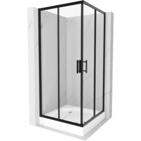 Kabina prysznicowa Mexen Rio kwadratowa 90 x 90 cm transparent czarna + brodzik Rio biały