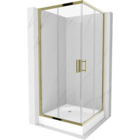 Kabina prysznicowa Mexen Rio kwadratowa 90 x 90 cm transparent złota + brodzik Rio biały