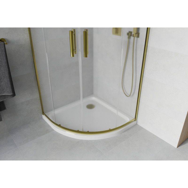 Kabina prysznicowa Mexen Rio półokrągła 80 x 80 cm szron złota + brodzik Flat biały