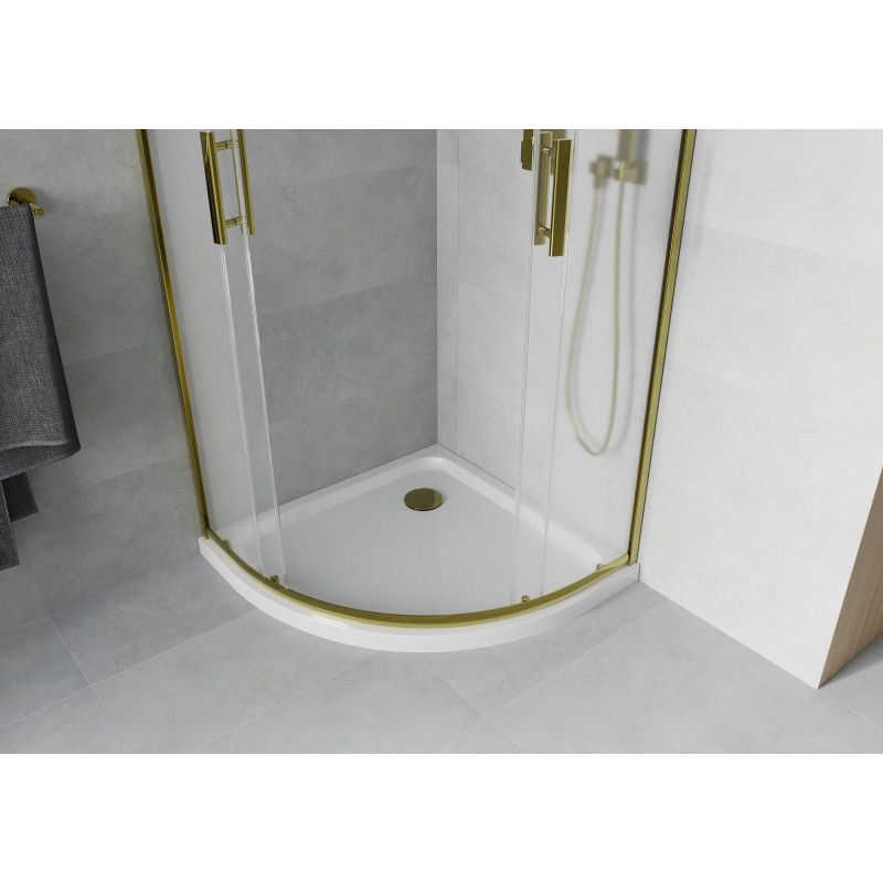 Kabina prysznicowa Mexen Rio półokrągła 80 x 80 cm szron złota + brodzik Flat biały
