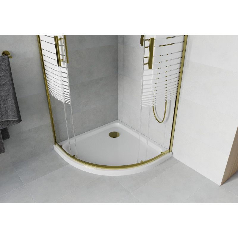 Kabina prysznicowa Mexen Rio półokrągła 90 x 90 cm pasy złota + brodzik Flat biały