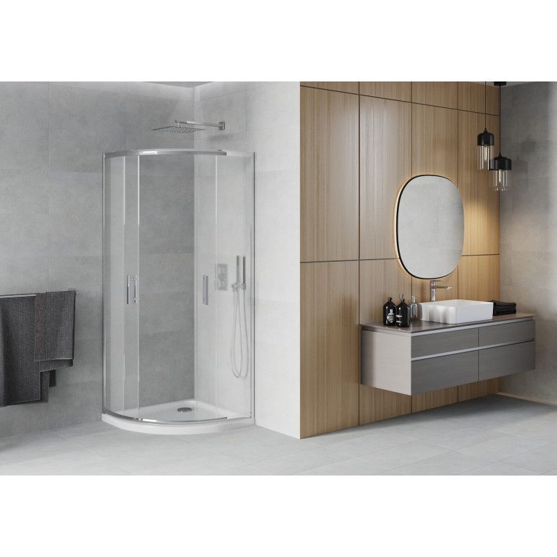 Kabina prysznicowa Mexen Rio półokrągła 90 x 90 cm szron chrom + brodzik Flat biały