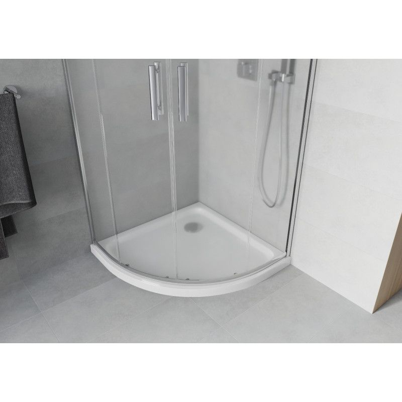 Kabina prysznicowa Mexen Rio półokrągła 90 x 90 cm szron chrom + brodzik Flat biały