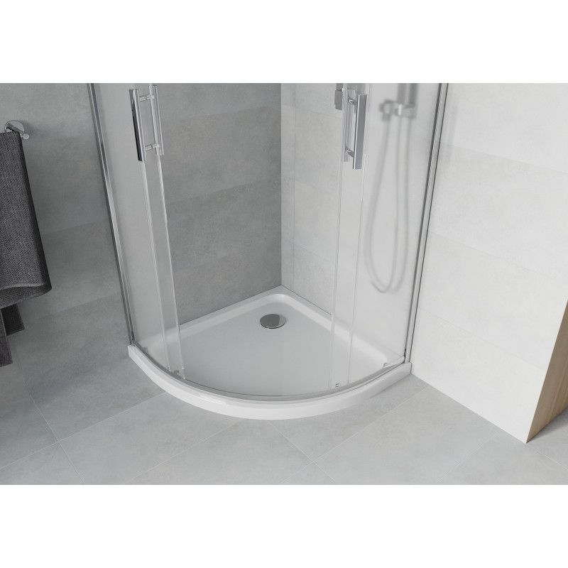 Kabina prysznicowa Mexen Rio półokrągła 90 x 90 cm szron chrom + brodzik Flat biały