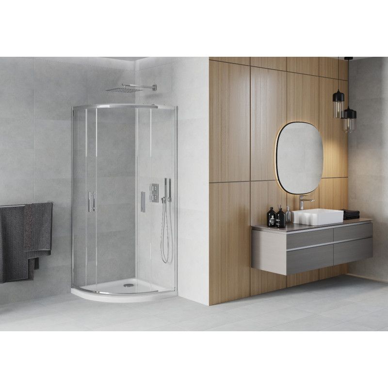 Kabina prysznicowa Mexen Rio półokrągła 90 x 90 cm transparent chrom + brodzik Flat biały