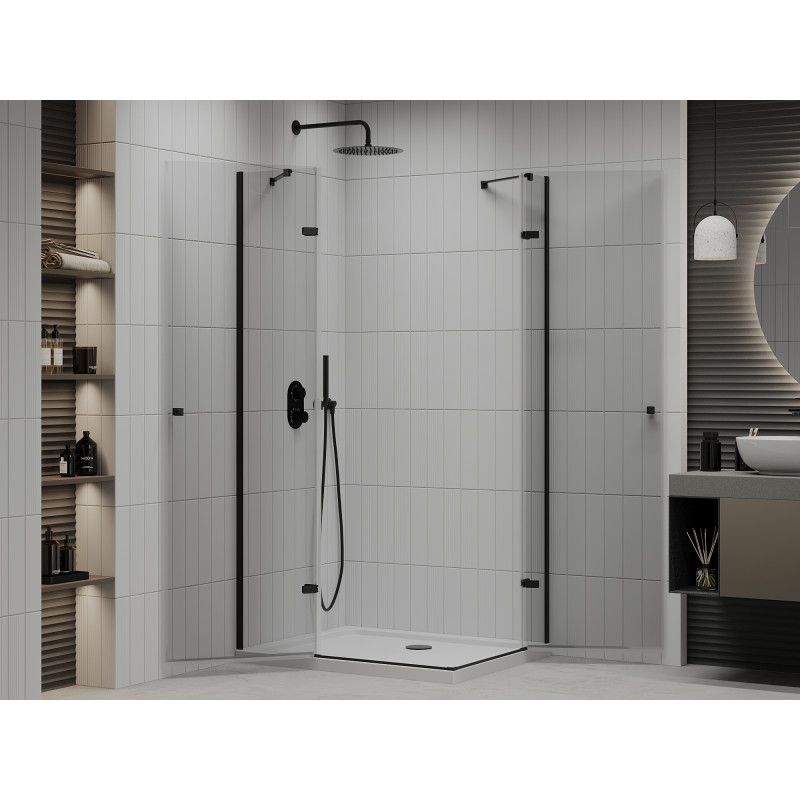 Kabina prysznicowa Mexen Roma Duo uchylna 100 x 90 cm transparent czarna + brodzik Flat