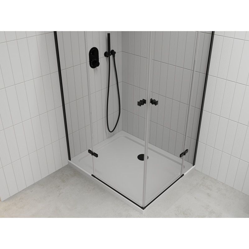 Kabina prysznicowa Mexen Roma Duo uchylna 100 x 90 cm transparent czarna + brodzik Flat