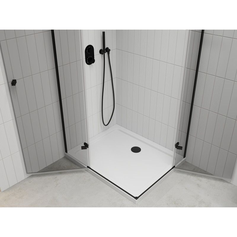 Kabina prysznicowa Mexen Roma Duo uchylna 100 x 90 cm transparent czarna + brodzik Flat