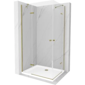 Kabina prysznicowa Mexen Roma Duo uchylna 80 x 70 cm transparent złota + brodzik Flat