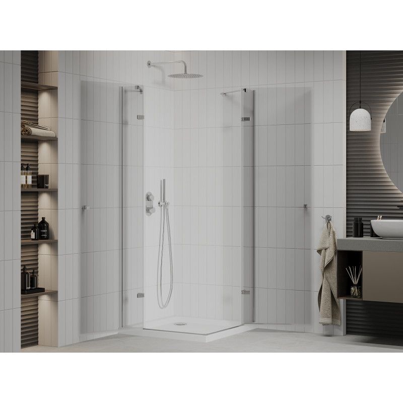 Kabina prysznicowa Mexen Roma Duo uchylna 80 x 80 cm transparent chrom + brodzik Flat