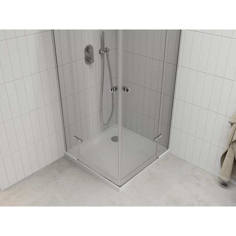Kabina prysznicowa Mexen Roma Duo uchylna 80 x 80 cm transparent chrom + brodzik Flat