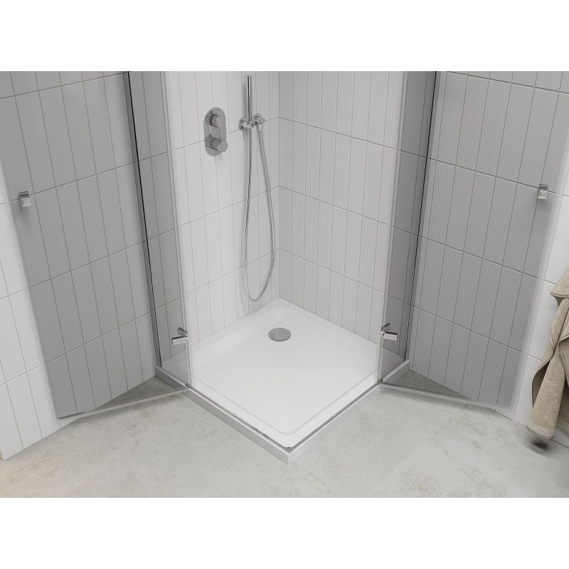 Kabina prysznicowa Mexen Roma Duo uchylna 80 x 80 cm transparent chrom + brodzik Flat