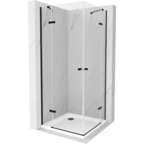 Kabina prysznicowa Mexen Roma Duo uchylna 80 x 80 cm transparent czarna + brodzik Flat