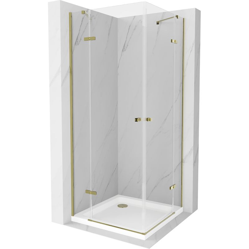 Kabina prysznicowa Mexen Roma Duo uchylna 80 x 80 cm transparent złota + brodzik Flat