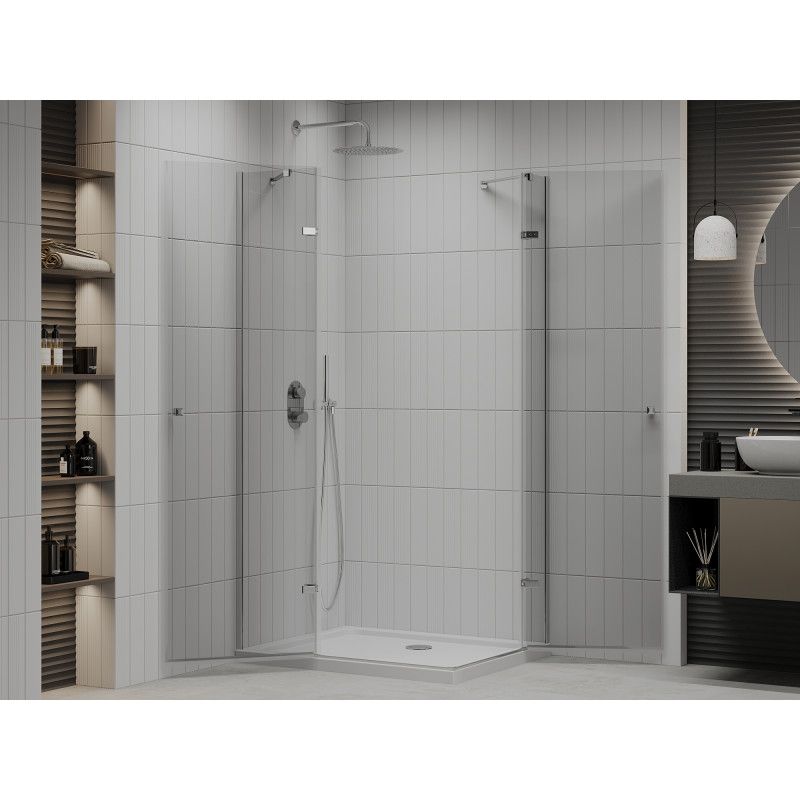 Kabina prysznicowa Mexen Roma Duo uchylna 90 x 80 cm transparent chrom + brodzik Flat