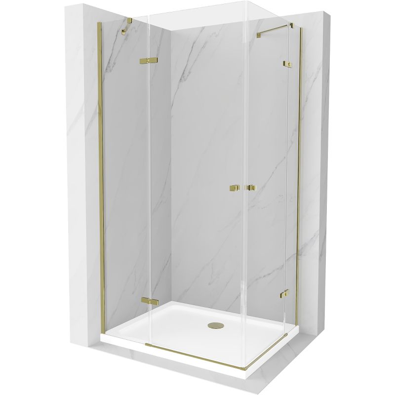 Kabina prysznicowa Mexen Roma Duo uchylna 90 x 80 cm transparent złota + brodzik Flat