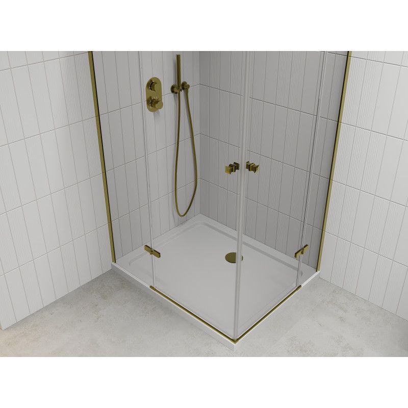 Kabina prysznicowa Mexen Roma Duo uchylna 90 x 80 cm transparent złota + brodzik Flat