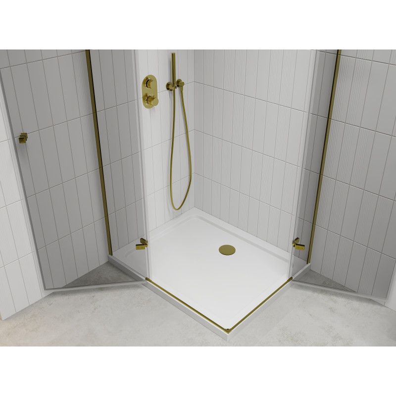 Kabina prysznicowa Mexen Roma Duo uchylna 90 x 80 cm transparent złota + brodzik Flat
