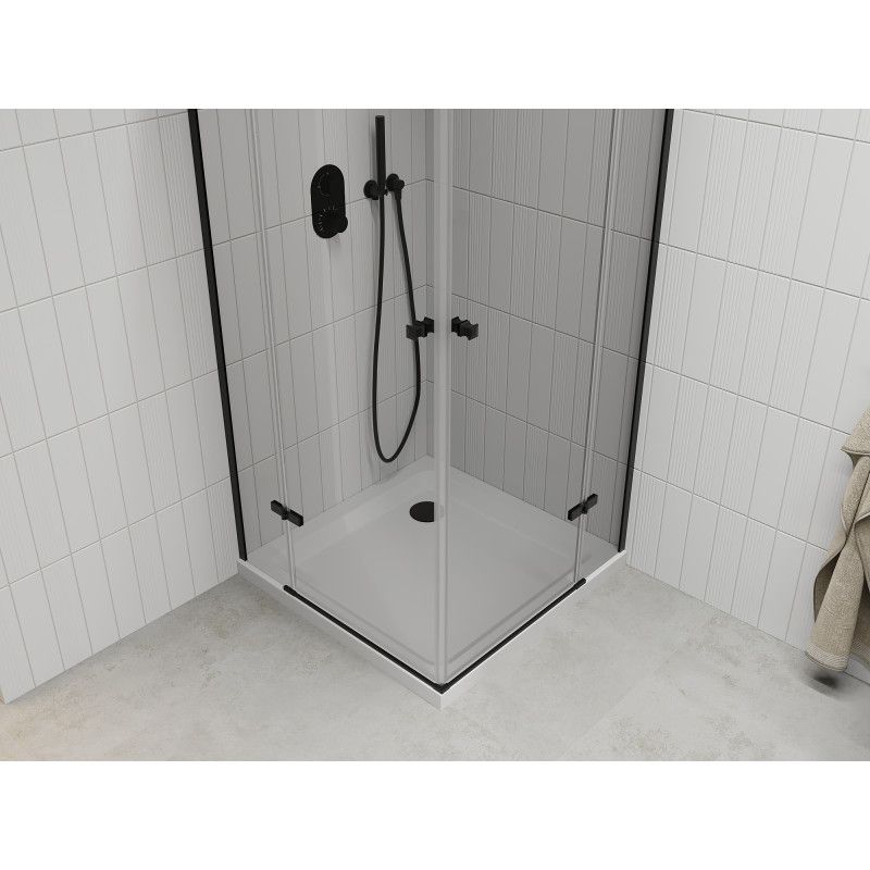 Kabina prysznicowa Mexen Roma Duo uchylna 90 x 90 cm transparent czarna + brodzik Flat