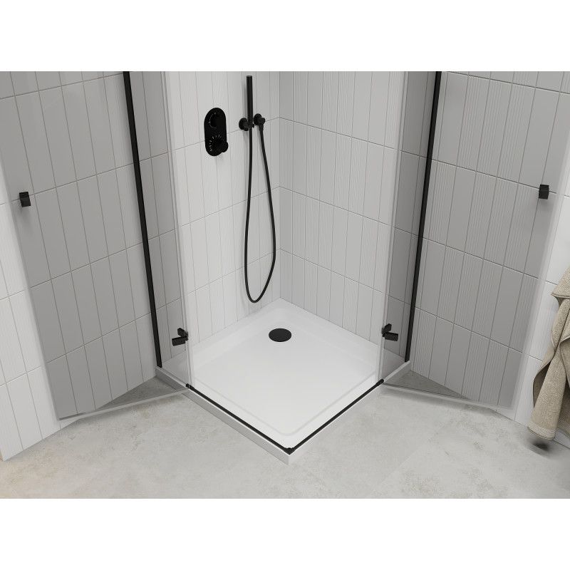 Kabina prysznicowa Mexen Roma Duo uchylna 90 x 90 cm transparent czarna + brodzik Flat