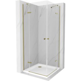 Kabina prysznicowa Mexen Roma Duo uchylna 90 x 90 cm transparent złota + brodzik Flat