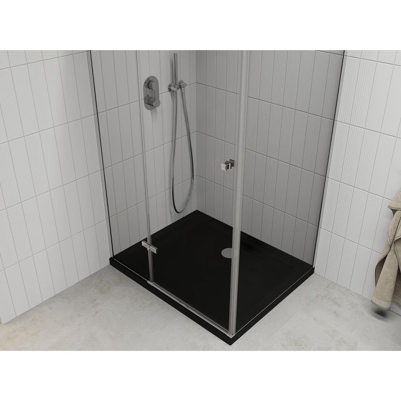 Kabina prysznicowa Mexen Roma uchylna 100 x 80 cm transparent chrom + brodzik Flat czarny