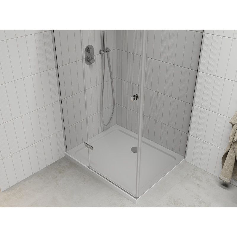 Kabina prysznicowa Mexen Roma uchylna 100 x 80 cm transparent chrom + brodzik Flat
