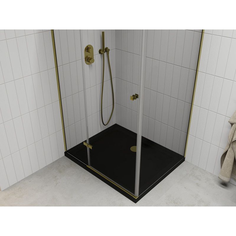 Kabina prysznicowa Mexen Roma uchylna 100 x 90 cm transparent złota + brodzik Flat czarny