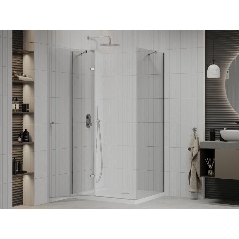 Kabina prysznicowa Mexen Roma uchylna 120 x 100 cm transparent chrom + brodzik Flat