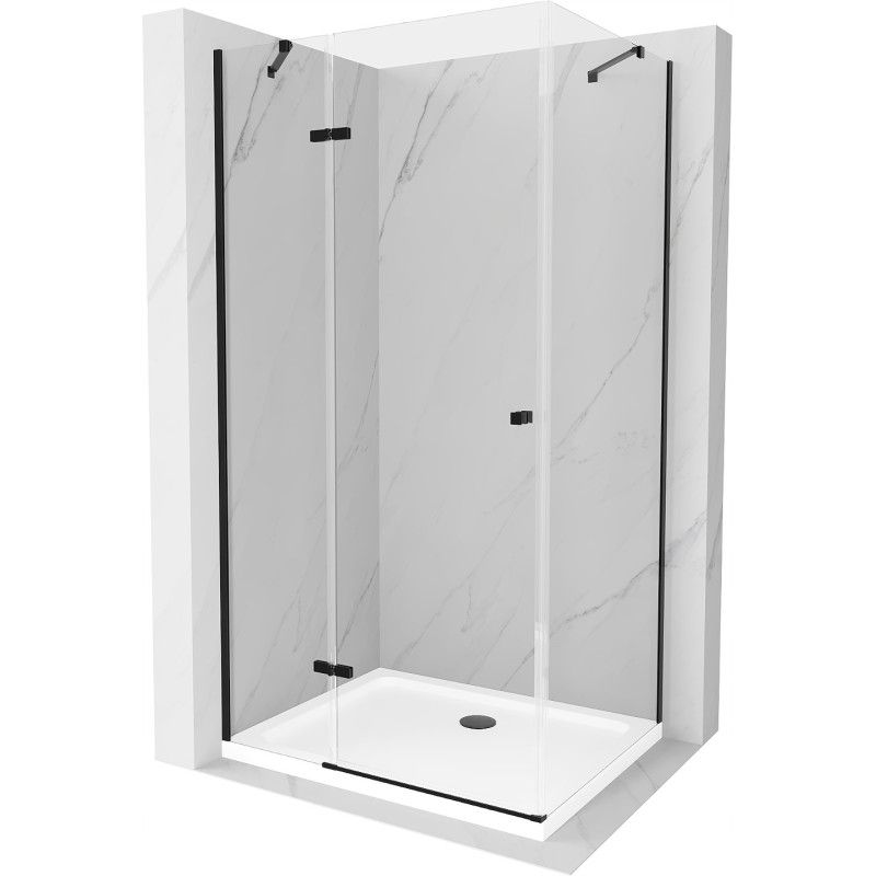 Kabina prysznicowa Mexen Roma uchylna 120 x 80 cm transparent czarna + brodzik Flat biały