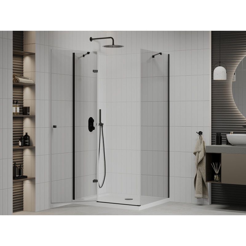 Kabina prysznicowa Mexen Roma uchylna 120 x 80 cm transparent czarna + brodzik Flat biały