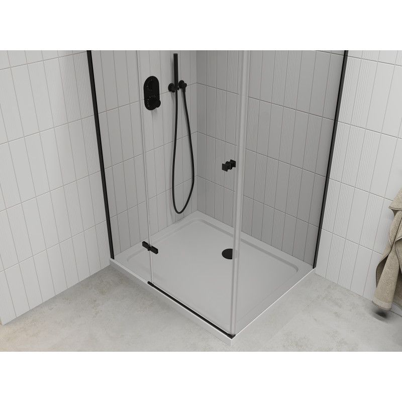Kabina prysznicowa Mexen Roma uchylna 120 x 80 cm transparent czarna + brodzik Flat biały