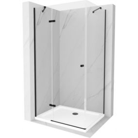 Kabina prysznicowa Mexen Roma uchylna 70 x 80 cm transparent czarna + brodzik Flat biały