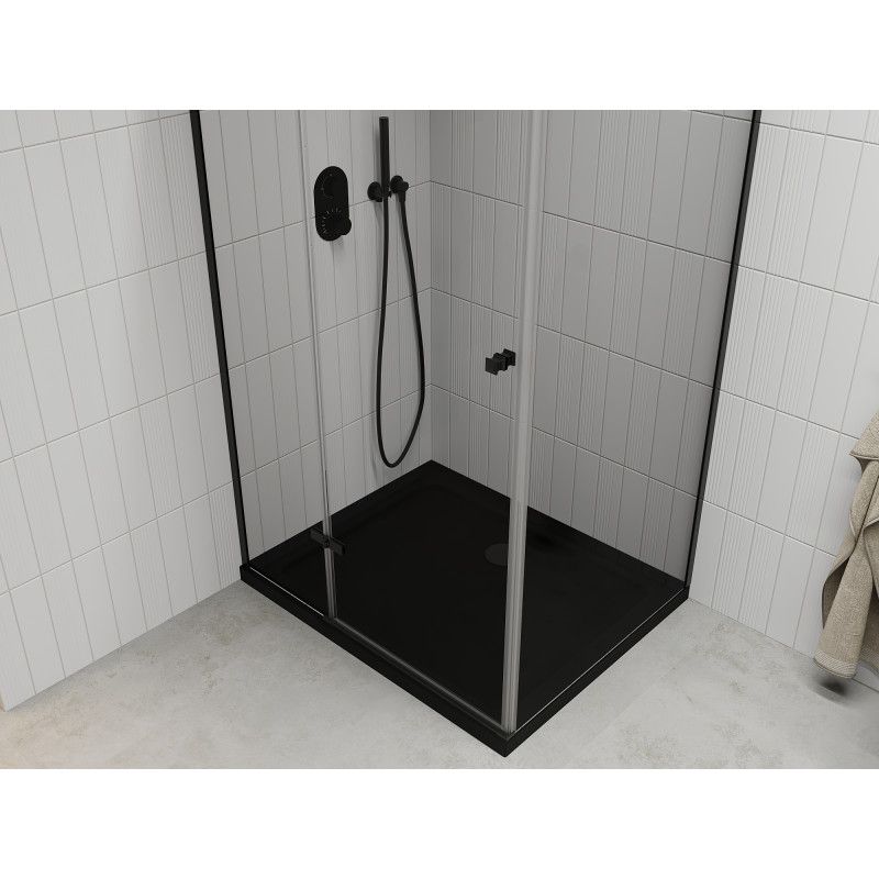 Kabina prysznicowa Mexen Roma uchylna 80 x 120 cm transparent czarna + brodzik Flat czarny