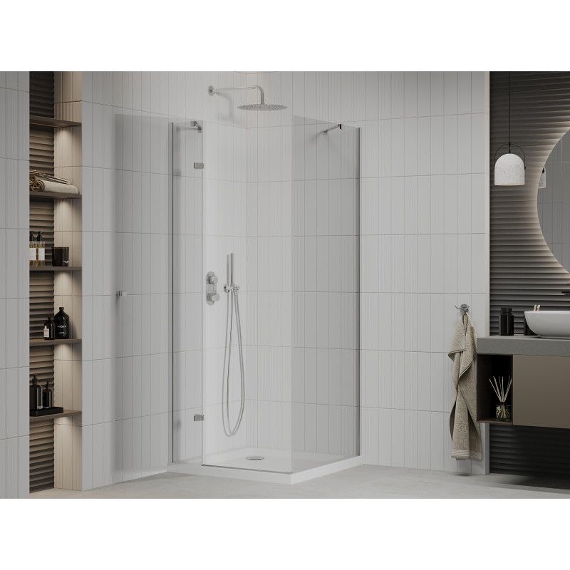 Kabina prysznicowa Mexen Roma uchylna 90 x 90 cm transparent chrom + brodzik Flat