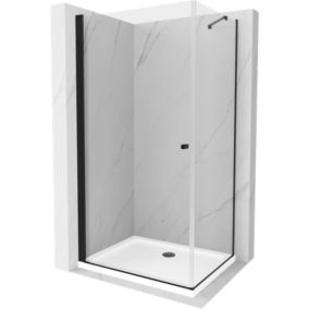 Kabina prysznicowa Mexen uchylna Pretoria 100 x 100 cm transparent rama czarna i brodzik Flat 1 kpl.