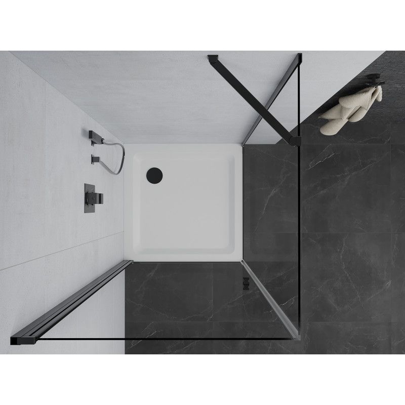 Kabina prysznicowa Mexen uchylna Pretoria 100 x 100 cm transparent rama czarna i brodzik Flat 1 kpl.