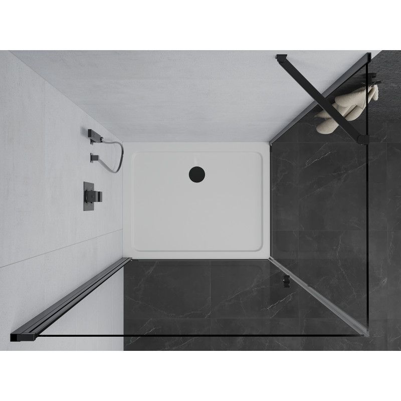 Kabina prysznicowa Mexen uchylna Pretoria 100 x 80 cm transparent rama czarna i brodzik Flat 1 kpl.