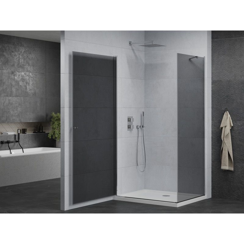 Kabina prysznicowa Mexen uchylna Pretoria 70 x 110 cm grafit rama chrom i brodzik Flat 1 kpl.