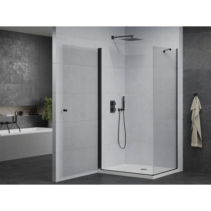 Kabina prysznicowa Mexen uchylna Pretoria 70 x 110 cm transparent rama czarna i brodzik Flat 1 kpl.