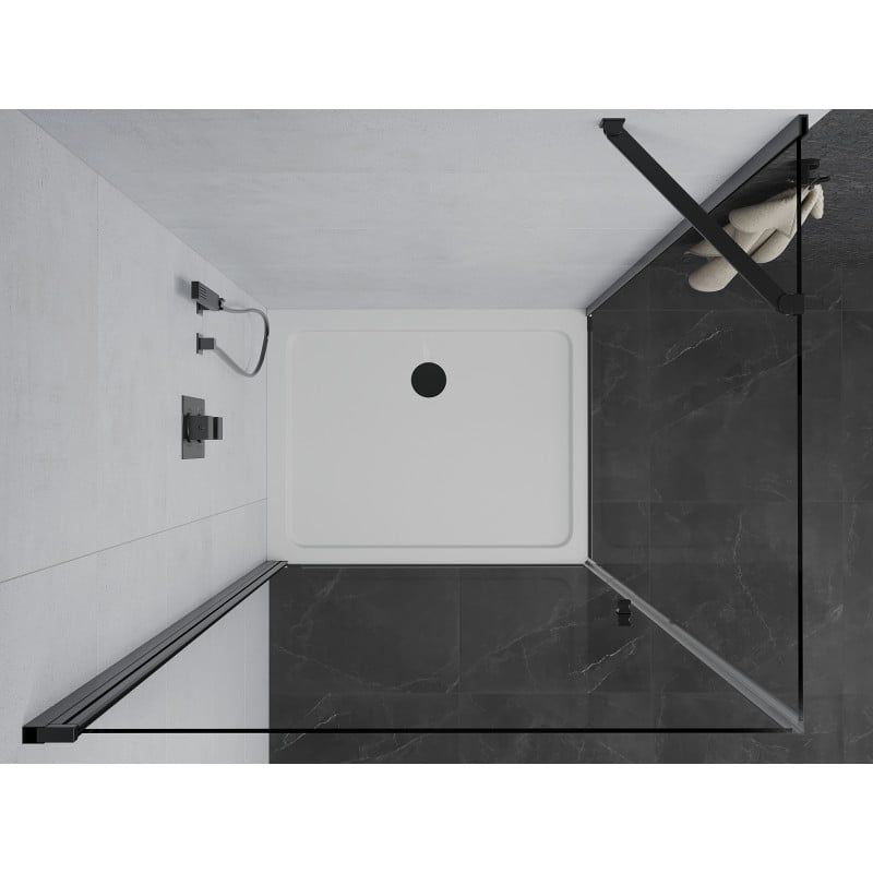 Kabina prysznicowa Mexen uchylna Pretoria 80 x 100 cm transparent rama czarna i brodzik Flat 1 kpl.
