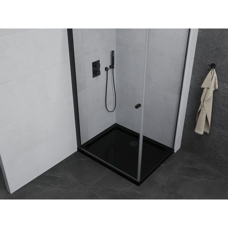 Kabina prysznicowa Mexen uchylna Pretoria 80 x 120 cm transparent rama czarna i brodzik Flat czarny 1 kpl.