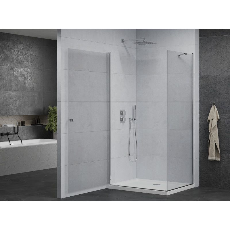 Kabina prysznicowa Mexen uchylna Pretoria 90 x 110 cm transparent rama chrom i brodzik Flat 1 kpl.