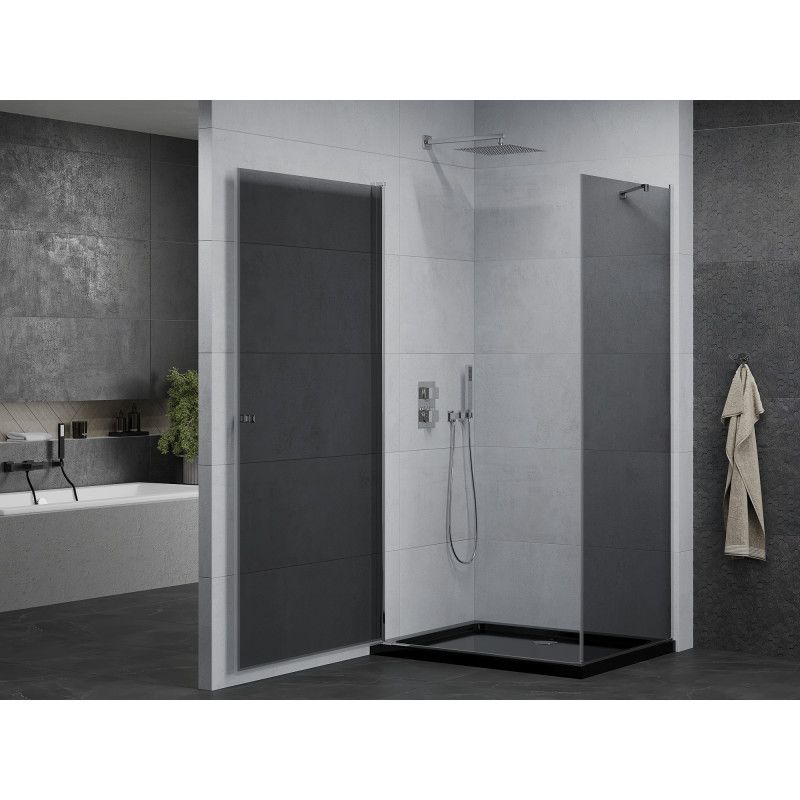 Kabina prysznicowa Mexen uchylna Pretoria 90 x 80 cm grafit rama chrom i brodzik Flat czarny 1 kpl.