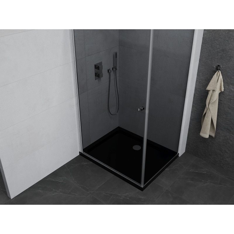 Kabina prysznicowa Mexen uchylna Pretoria 90 x 80 cm grafit rama chrom i brodzik Flat czarny 1 kpl.