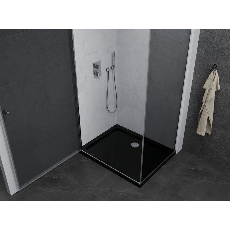 Kabina prysznicowa Mexen uchylna Pretoria 90 x 80 cm grafit rama chrom i brodzik Flat czarny 1 kpl.